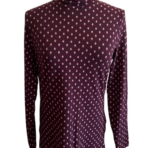 Lands' End Tops - Lands End Womens Shaped Fit Long-Sleeve Turtleneck Top Purple Pink Print M